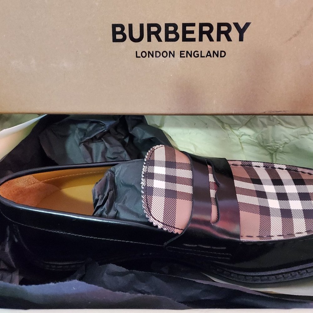 NiB Burberry Mens Black Croftwood Check Leather Penny Loafers US 7 EU 40 FLB232 - Picture 6 of 6
